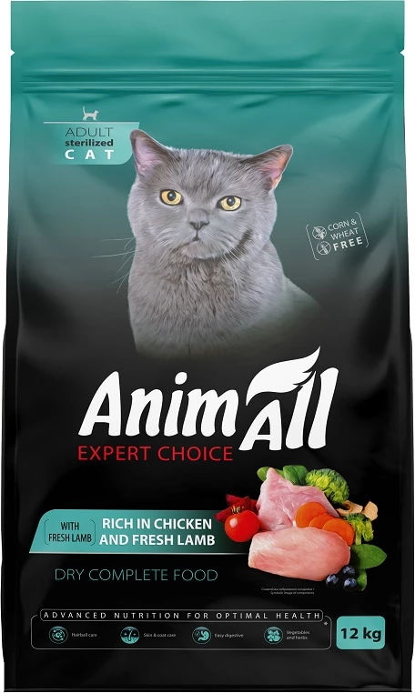 Корм сухий для стерилізованих котів AnimAll з куркою та свіжою ягнятиною 12 кг (178603)