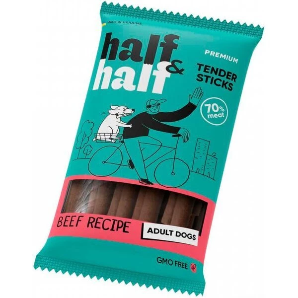 Ласощі для дорослих собак малих порід Half&Half Палички м'ясні з яловичиною 100 г (4823082431762)