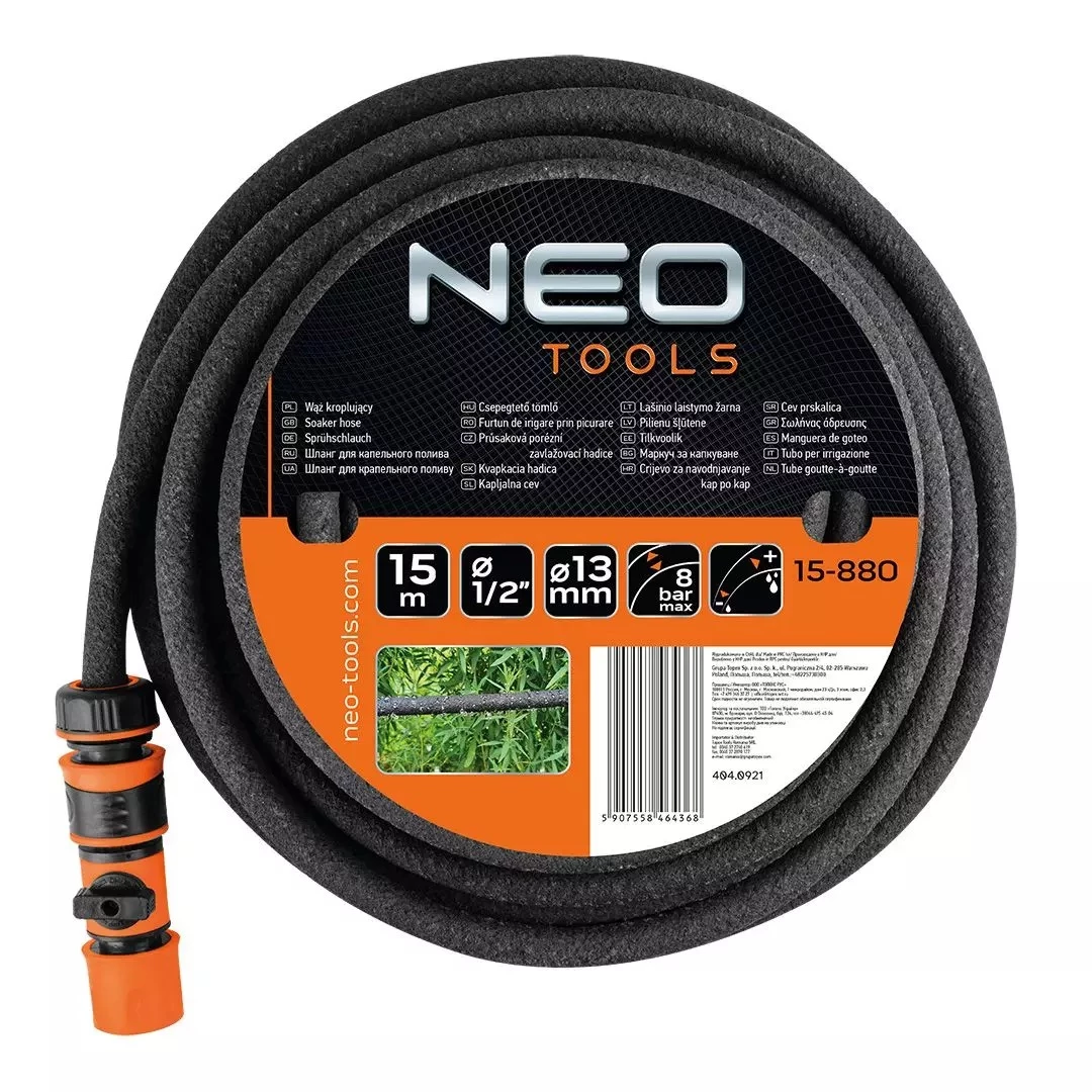 Шланг садовий Neo Tools для крапельного поливу 1/2 12.7 мм 8 бар 15 м (15-880)