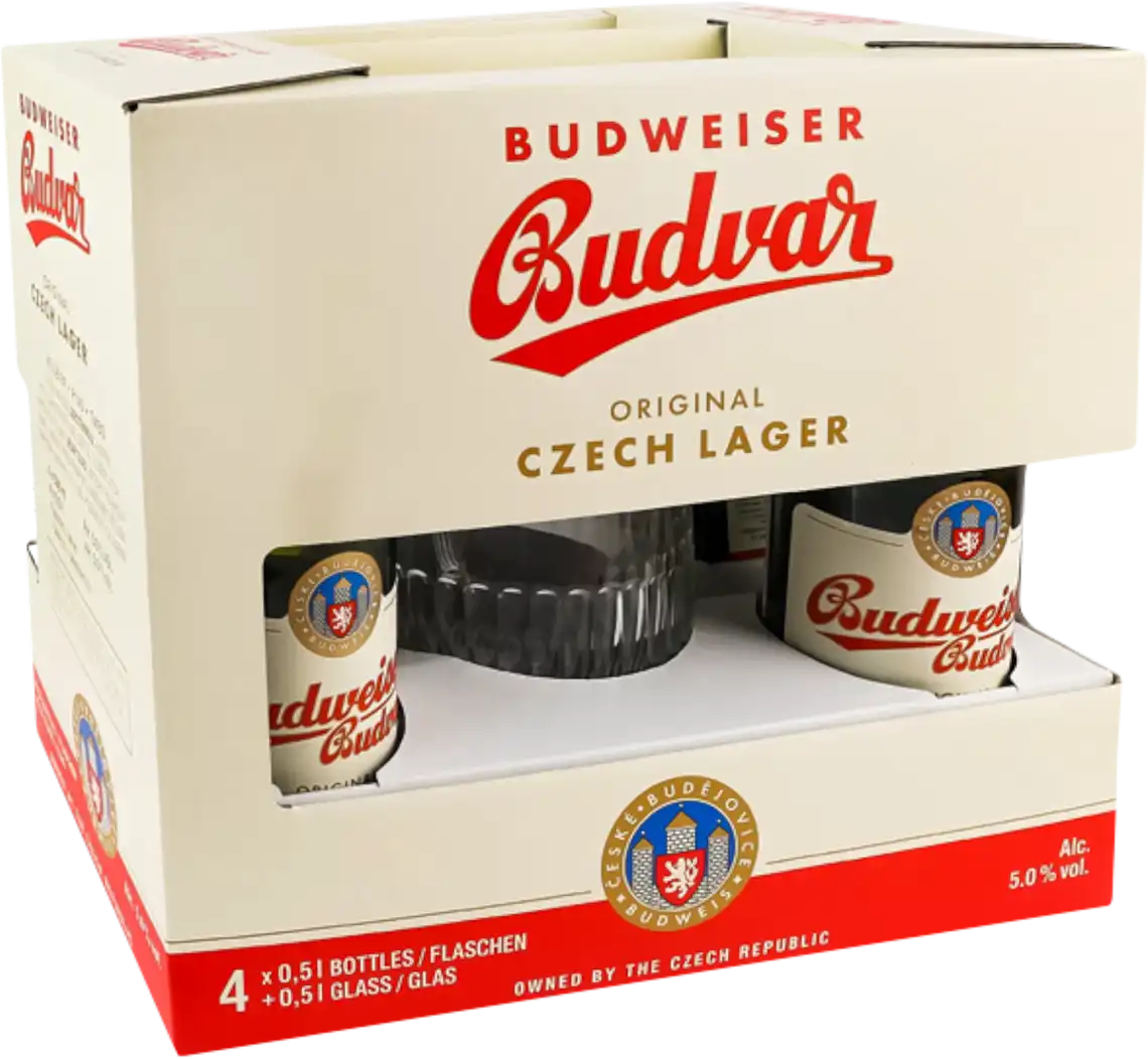 Набiр пива Budweiser Budvar 4 шт x 0.5 л з келихом 0.5 л