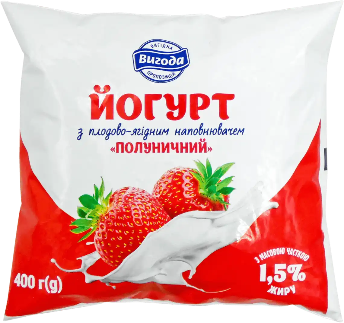 Йогурт Вигода Україна полуничний 1.5% 400 г