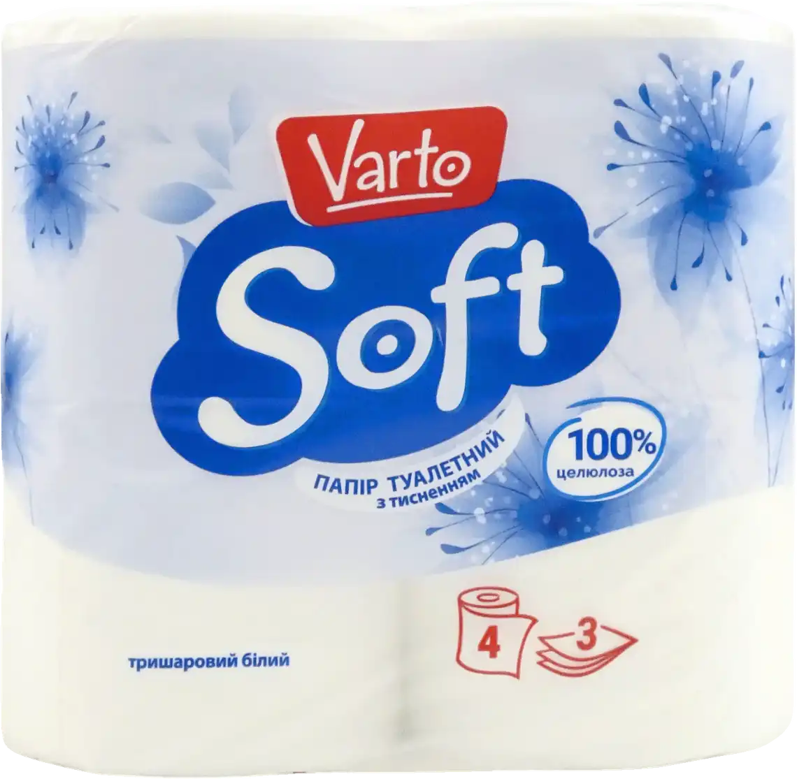 Папір туалетний Varto Soft тришаровий білий 4шт
