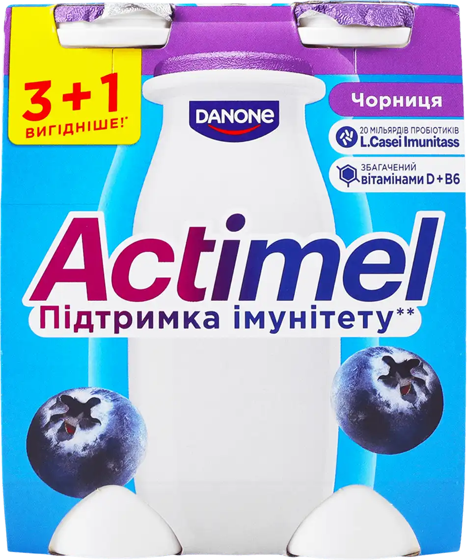 Йогурт Actimel Чорниця 1.4% 4 шт по 100 г