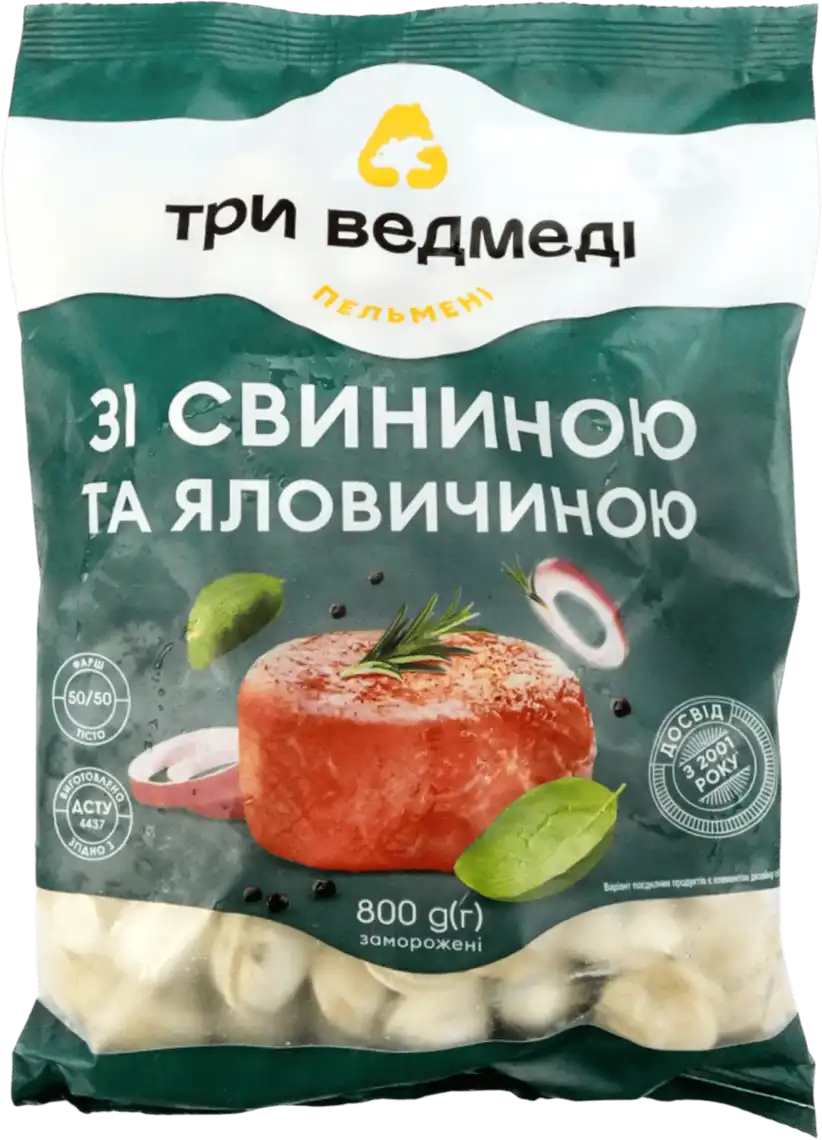 Пельмені Три ведмеді зі свининою та яловичиною 800 г