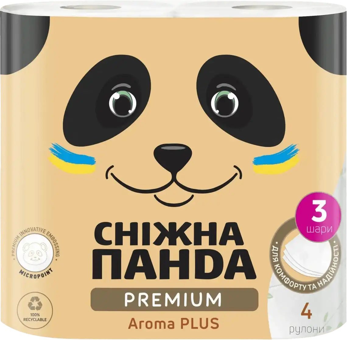 Папір туалетний Сніжна панда Premium Aroma Plus 3-шаровий 4 шт