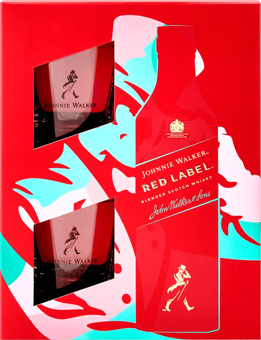 Віскі Johnnie Walker Red Label купажований 4 роки витримки 40% + 2 склянки у подарунок 700 мл