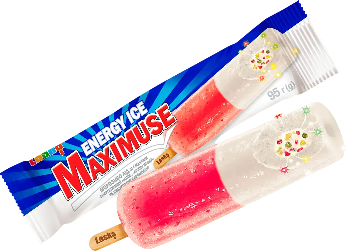 Морозиво Laska Maximusе Energy Ice з вибуховою карамеллю 95 г