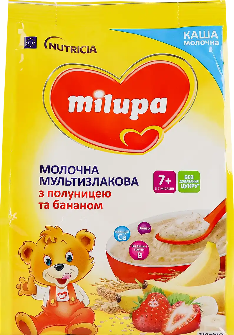 Каша молочна Milupa мультизлакова з полуницею та бананом 210 г