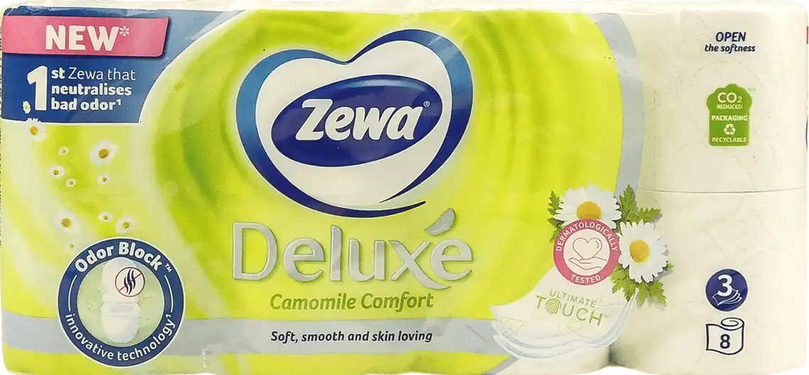 Папір туалетний Zewa Deluxe Camomile Comfort 3-х шарова 8 шт
