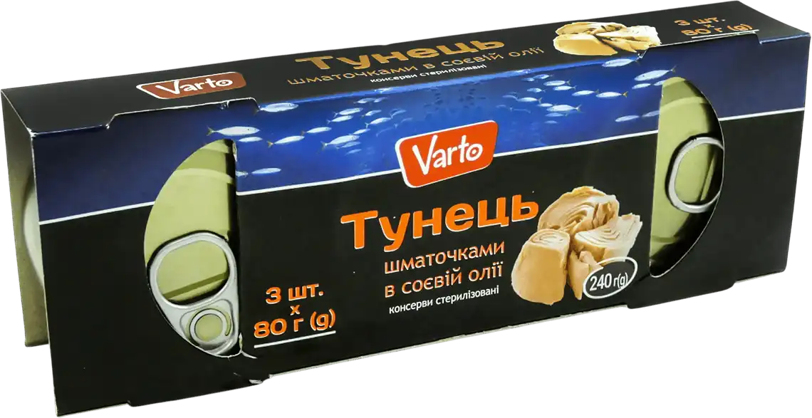 Тунець шматочками Varto в соєвій олії 3-80 г