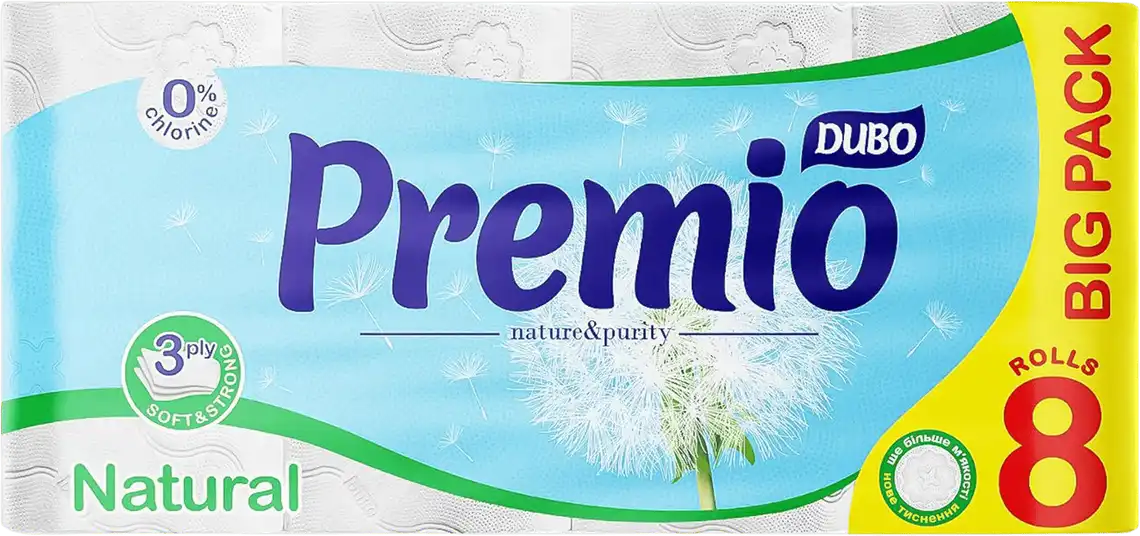 Папір туалетний Диво Premio Natural 3-х шаровий 8 шт