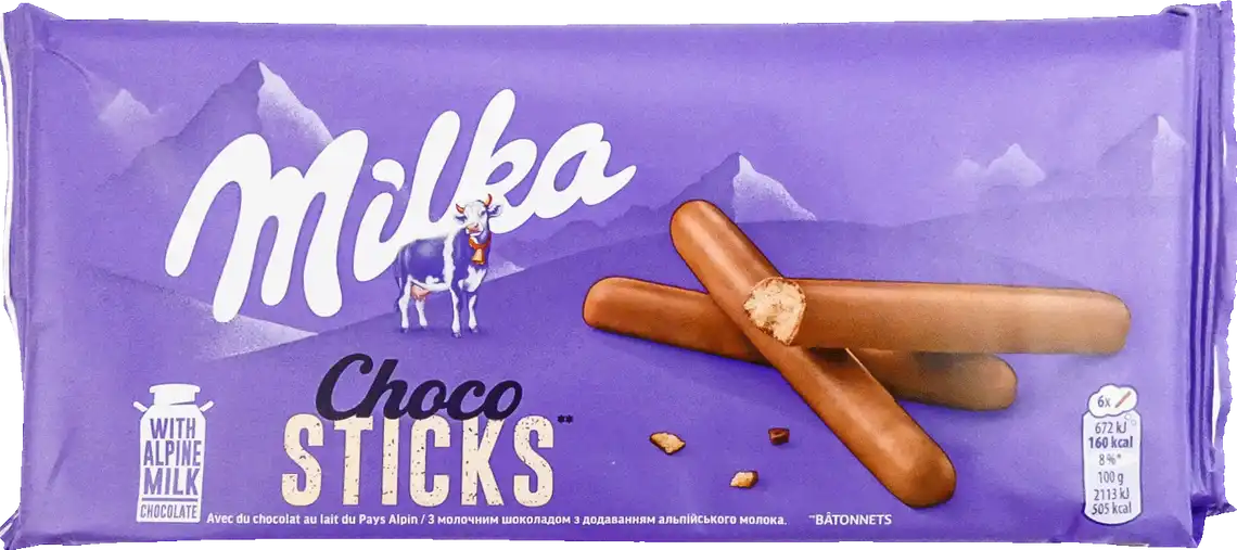 Печиво Milka Lila Sticks пісочне в молочному шоколаді 112 г
