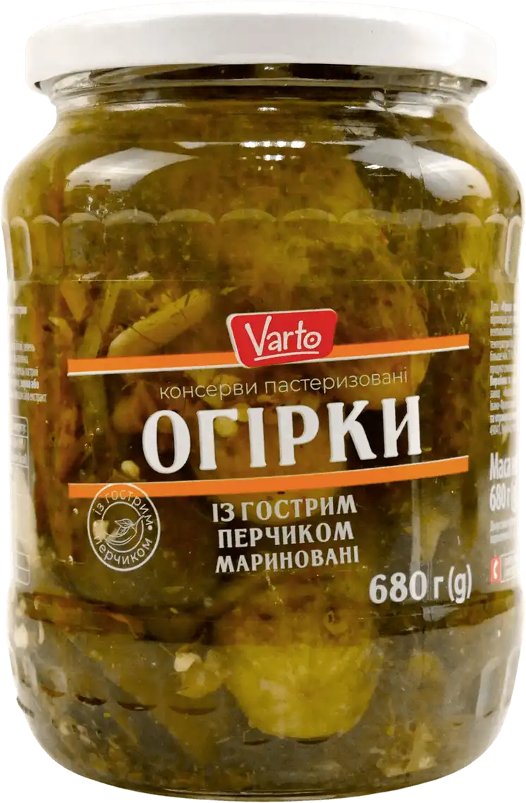 Огірки Varto мариновані із гострим перчиком 680 г