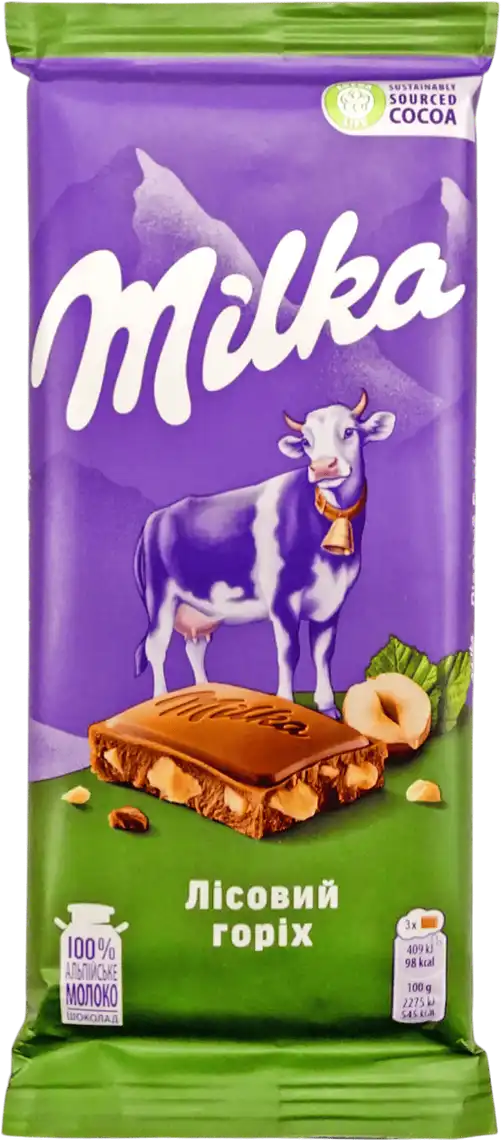 Шоколад Milka молочний з цілим горіхом 90 г