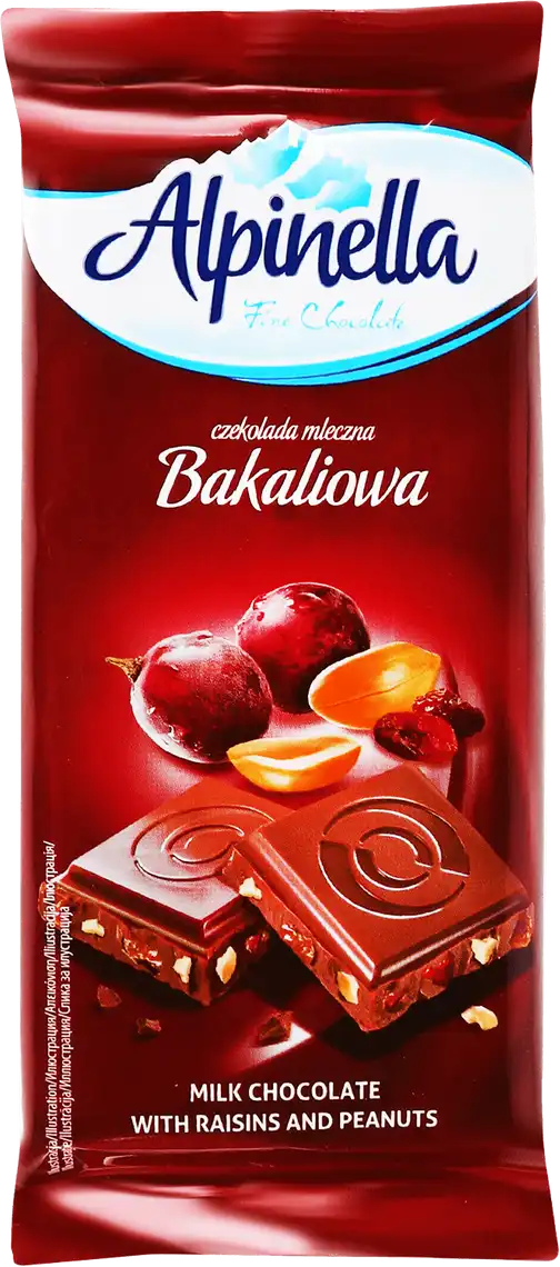 Шоколад Alpinella молочний з родзинками і горіхами 90 г