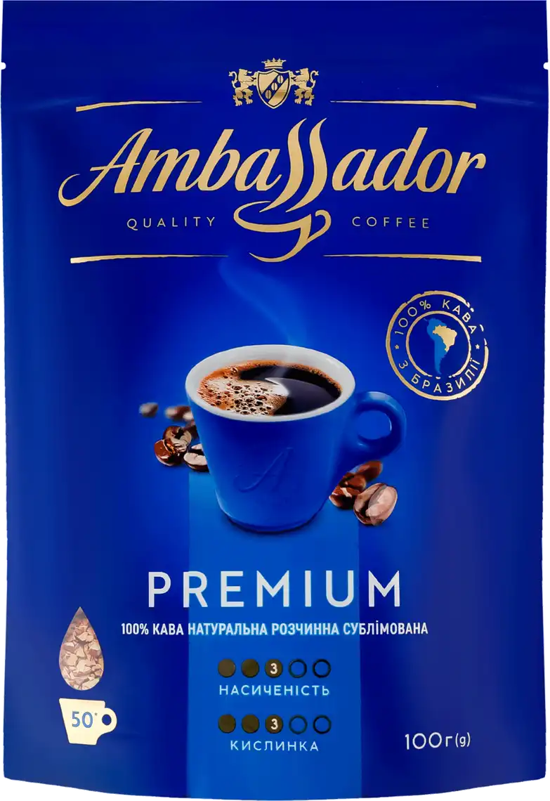 Кава Premium Ambassador натуральна розчинна сублімована 100 г