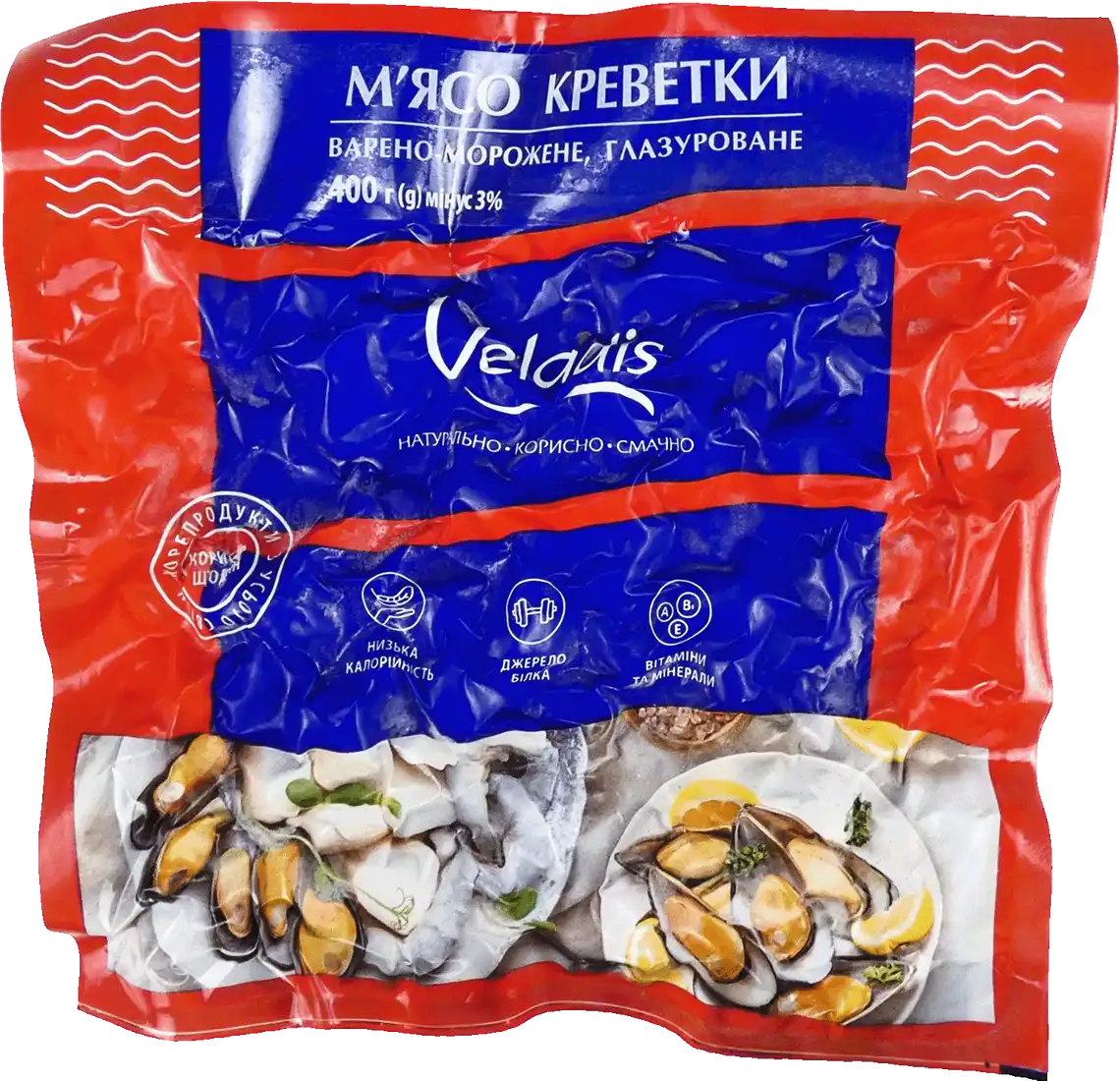 М'ясо креветки Veladis глазуроване варено-морожене 400 г