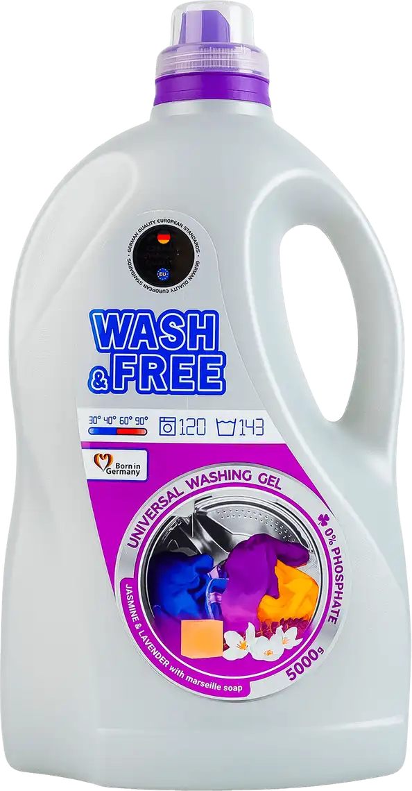 Гель для прання Wash&Free з ароматом Марсельського мила, лаванди та жасмину, універсальний 5 л