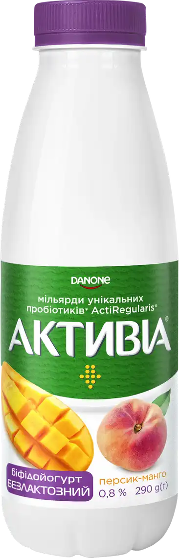 Біфідойогурт Активіа Персик-Манго безлактозний 0,8% 290 г