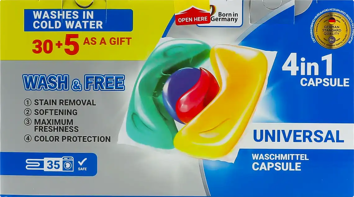 Капсули для прання Wash&Free Universal 35 шт