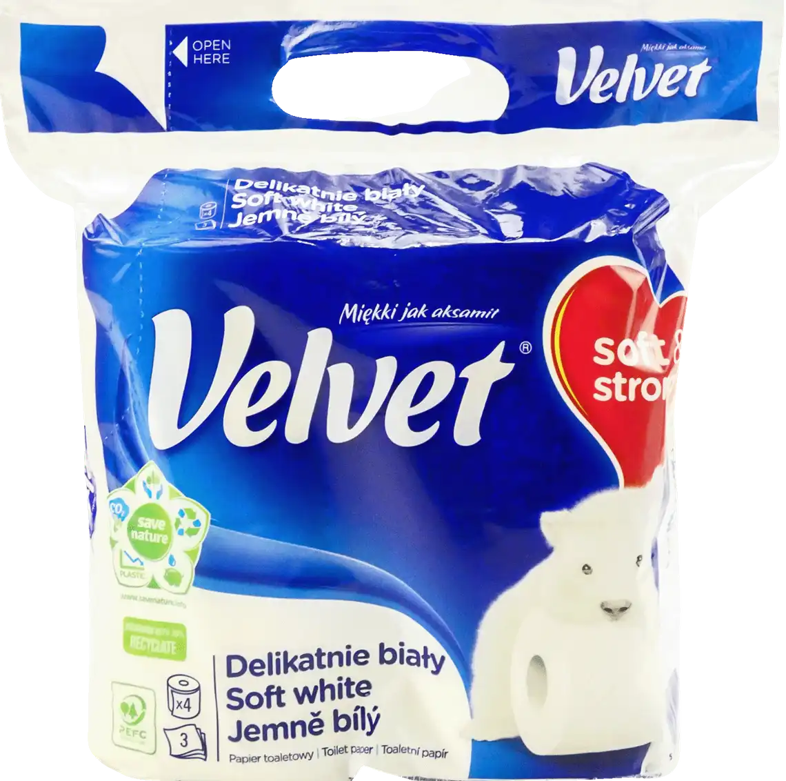 Папір туалетний Velvet Soft White 3-шаровий 4 рулони
