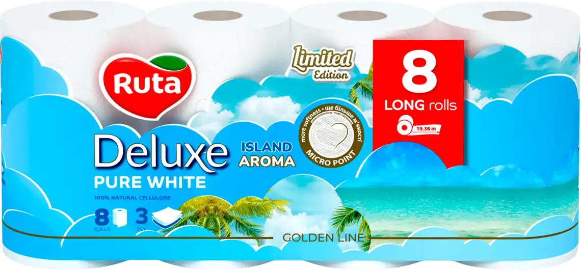 Папір туалетний Ruta Pure White Delux 3-х шаровий 8 шт