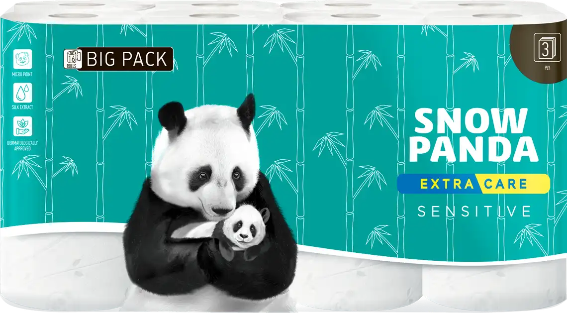 Папір туалетний Сніжна панда Extra Care Sensitive 3-шаровий 16 шт