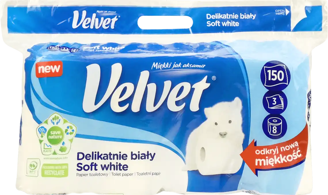 Папір туалетний Velvet Soft White 3-шаровий 8 рулонів