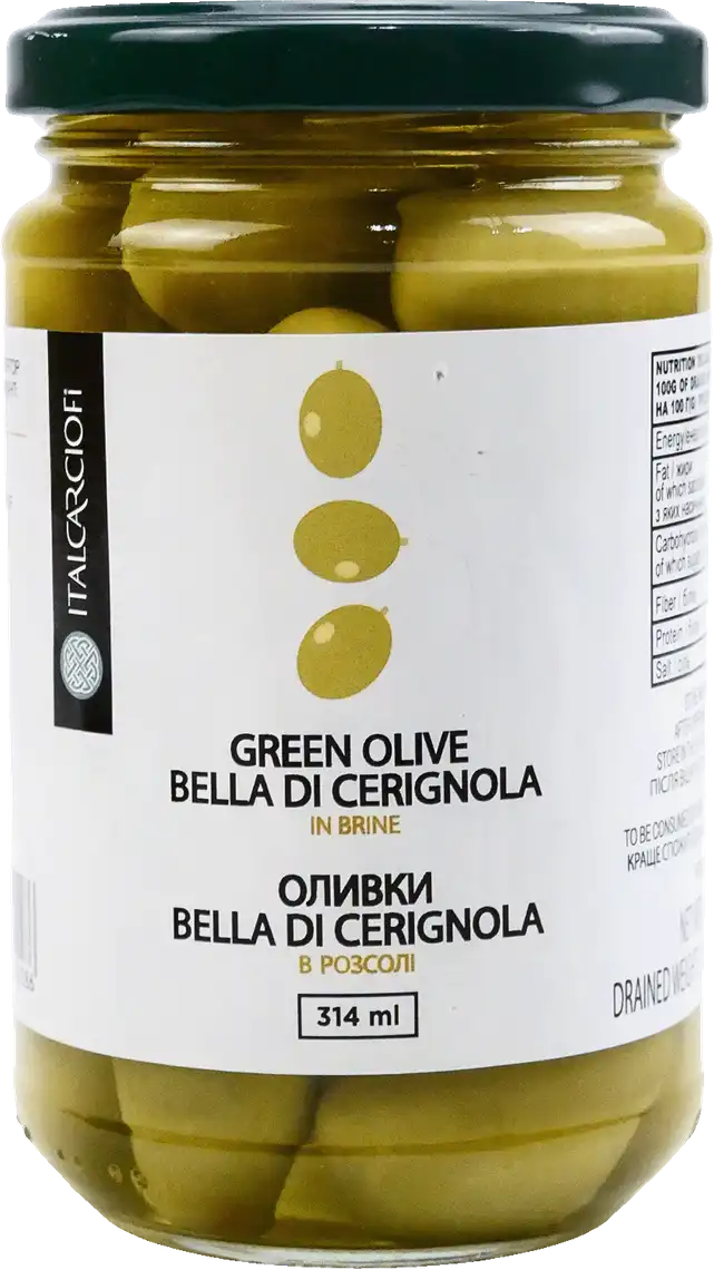 Оливки Italcarciofi зелені в розсолі 314 мл