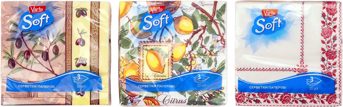 Серветки столові Varto Soft декоративні 3-шарові 33x33 см 20 шт