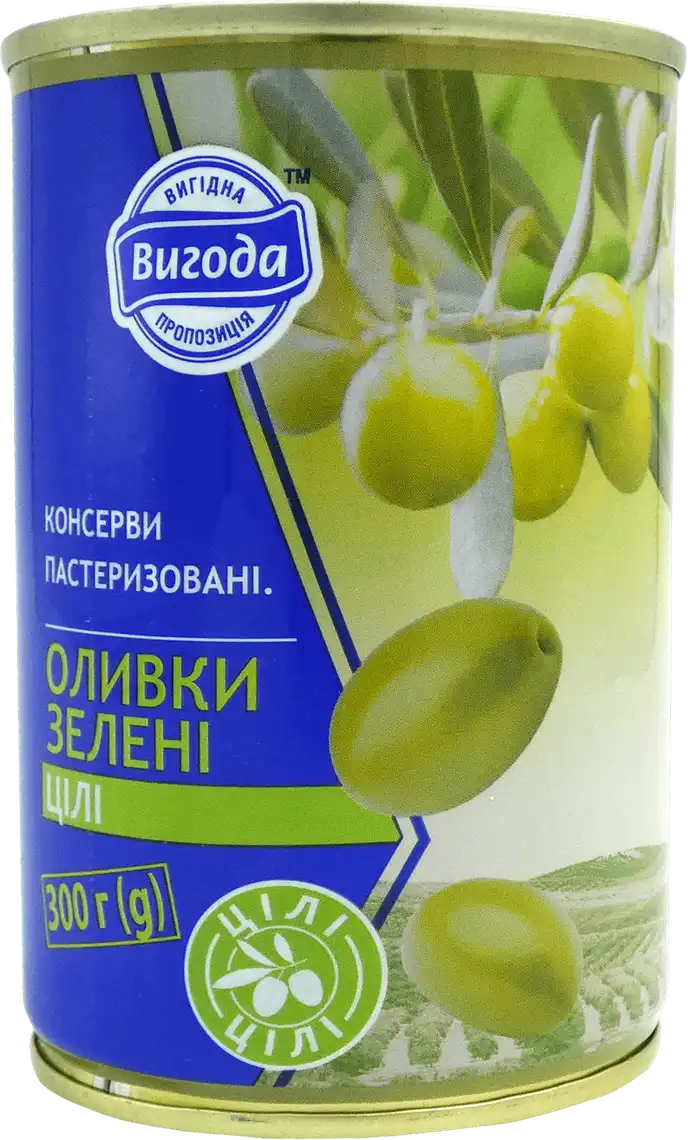 Оливки Вигода зелені з кісточкою 300 г