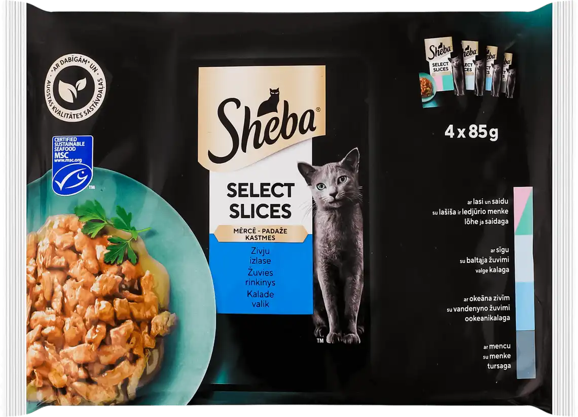 Корм для котів Sheba рибне асорті в соусі 4х85 г