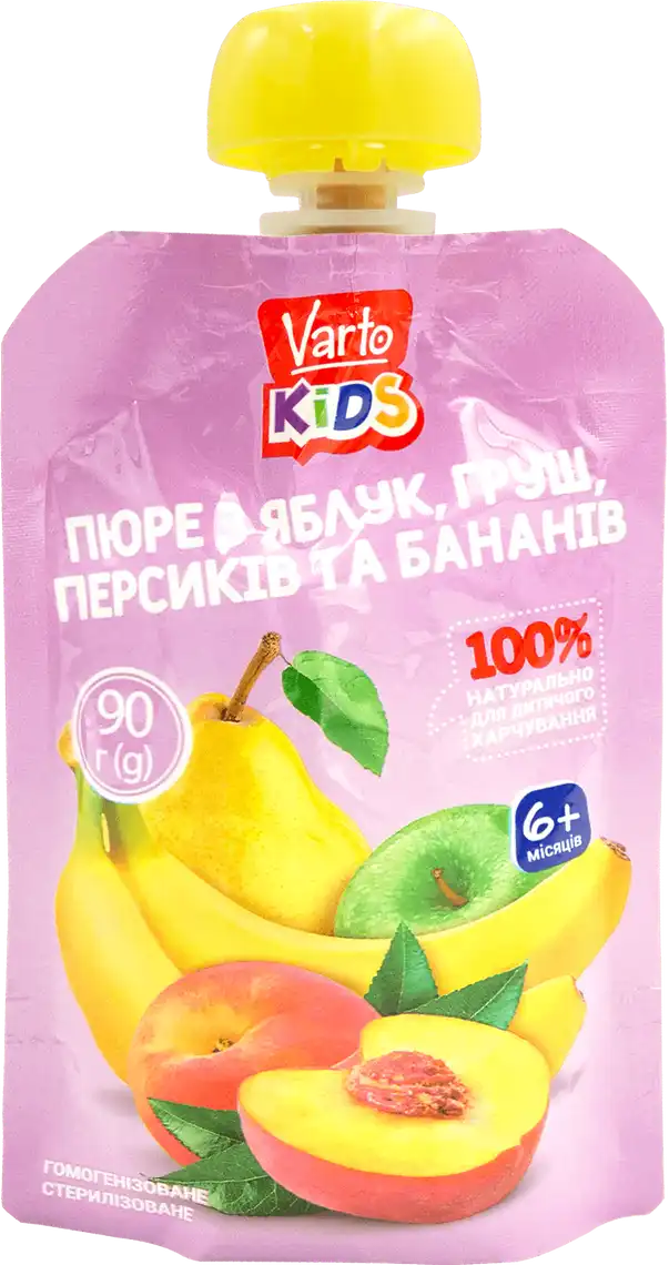 Пюре Varto KIDS дитяче з яблук, груш, персиків і бананів 90 г