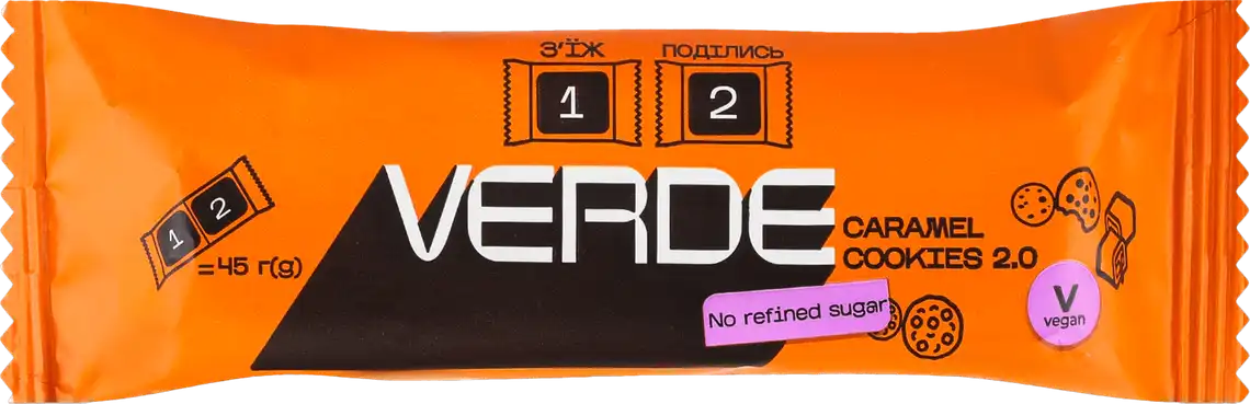 Батончик Verde без цукру печиво-карамель 45 г