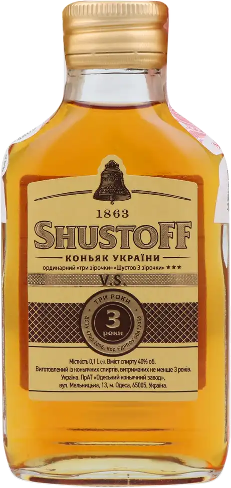 Коньяк Shustoff ординарний 3 зірки 40% 100 мл