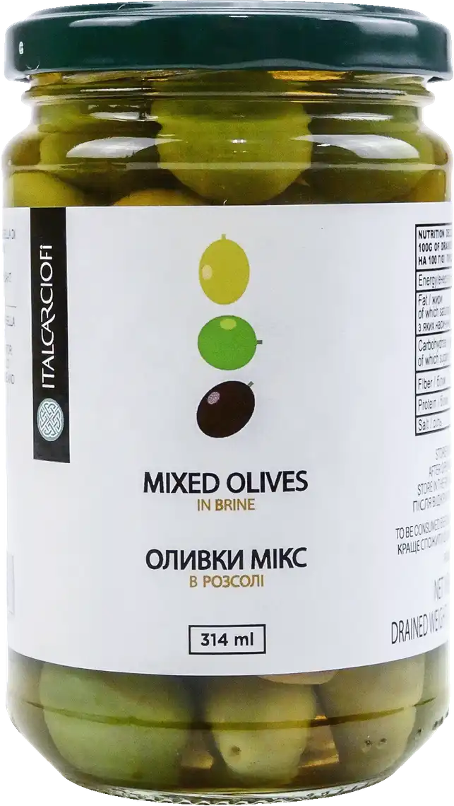 Оливки Italcarciofi мікс в розсолі 314 мл