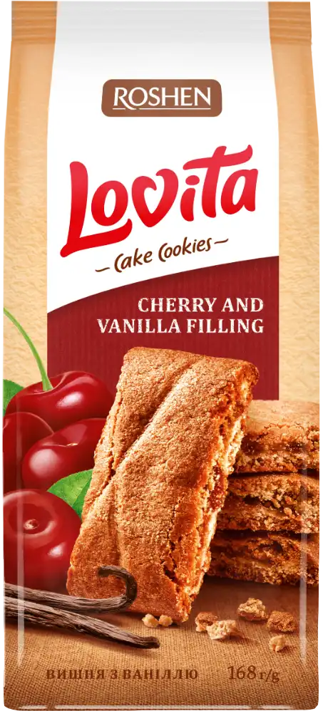 Печиво Roshen Lovita Cake Cookies з вишнево-ванільною начинкою здобне 168 г
