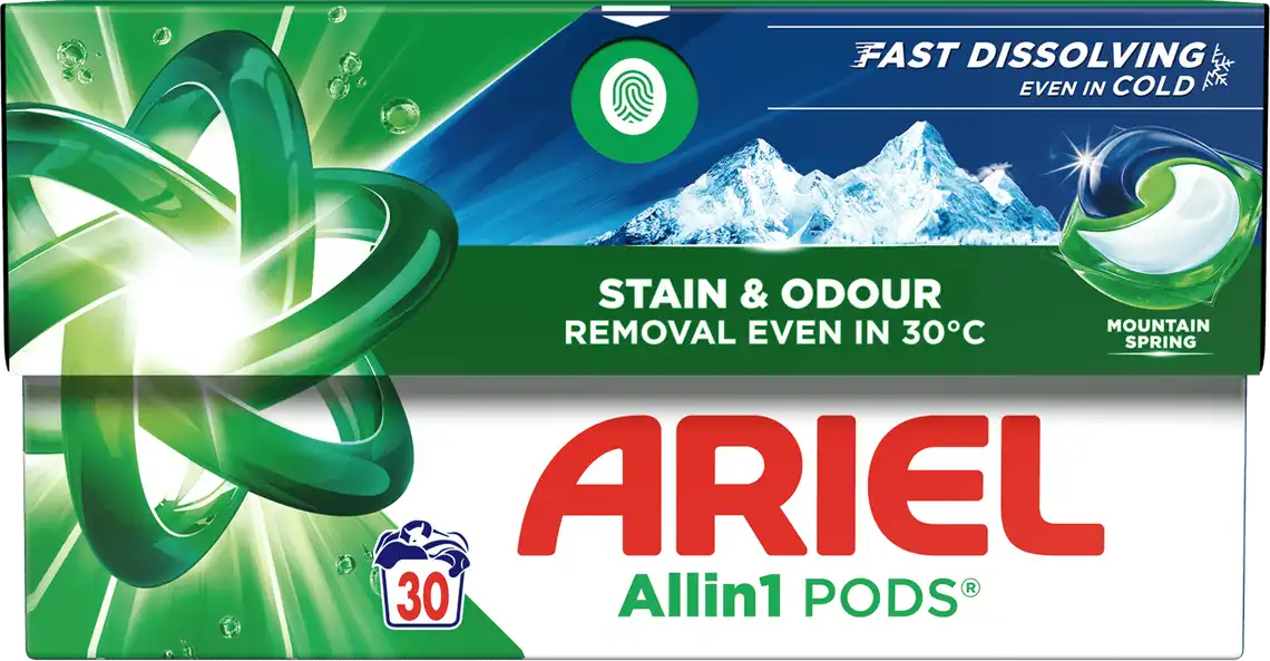Гель-капсули Ariel Pods All-in-1 Чистота та Свіжість Гірське джерело 30 шт