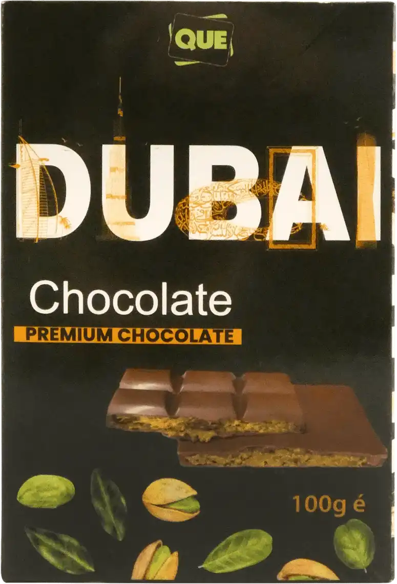 Шоколад QueDubai молочний дубайський з фісташкою 100 г