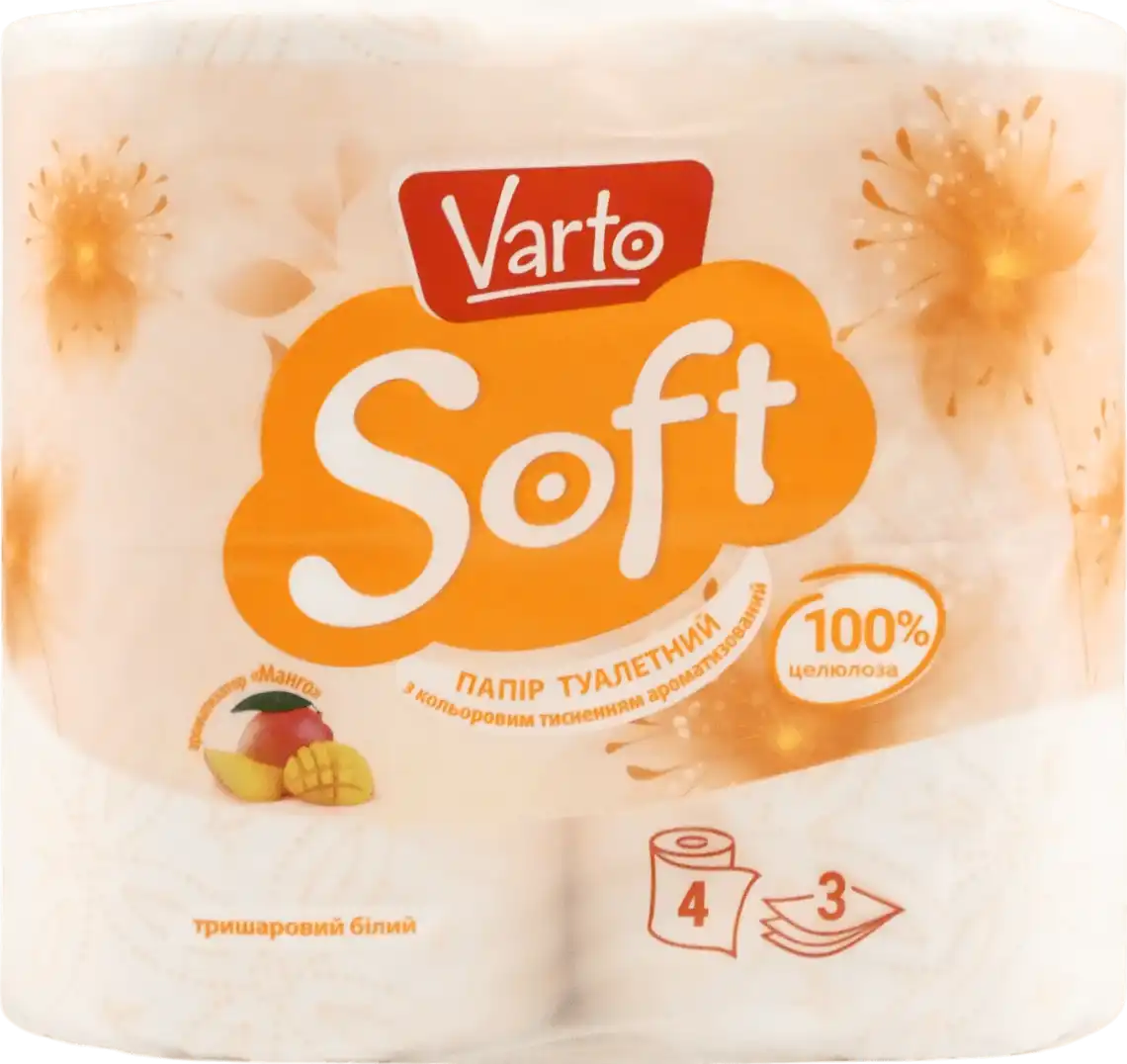 Папір туалетний Varto Soft тришаровий ароматизований манго 4 шт