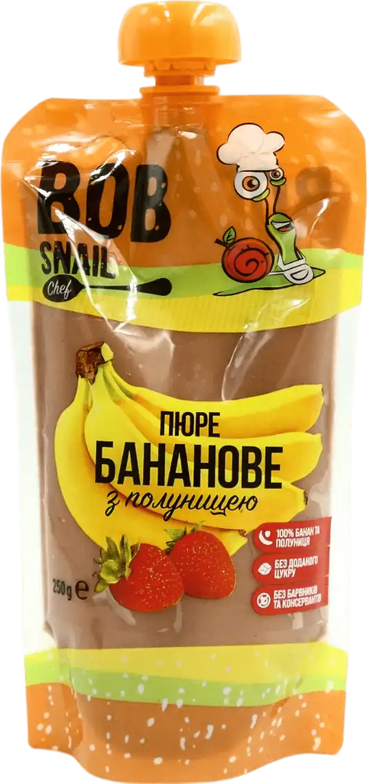 Пюре фруктове Bob Snail Банан-Полуниця без цукру пастеризоване 250 г