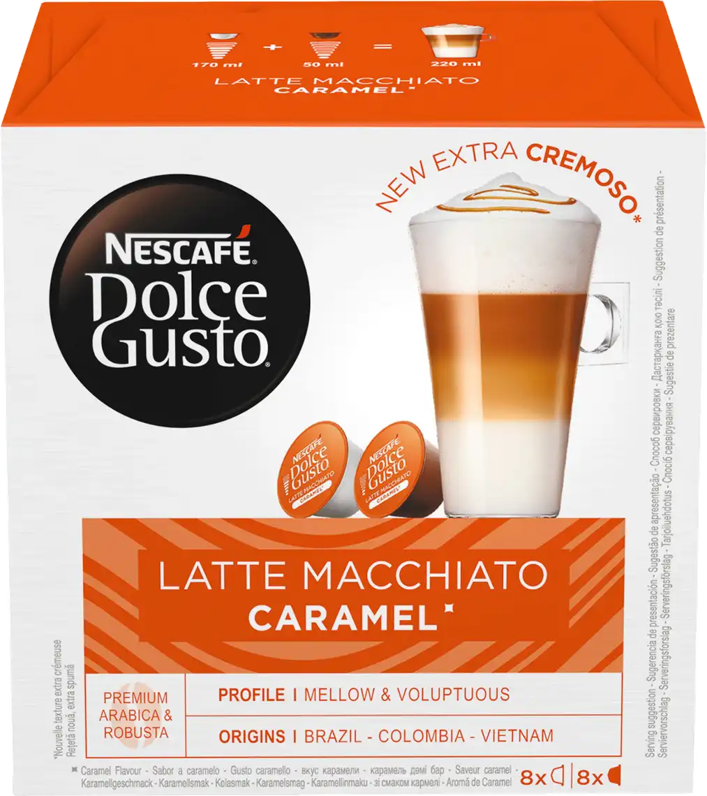 Кава мелена Nescafe Dolce Gusto Macchiato Caramel 8 шт х12,7 г + 8 шт х 5,5 г