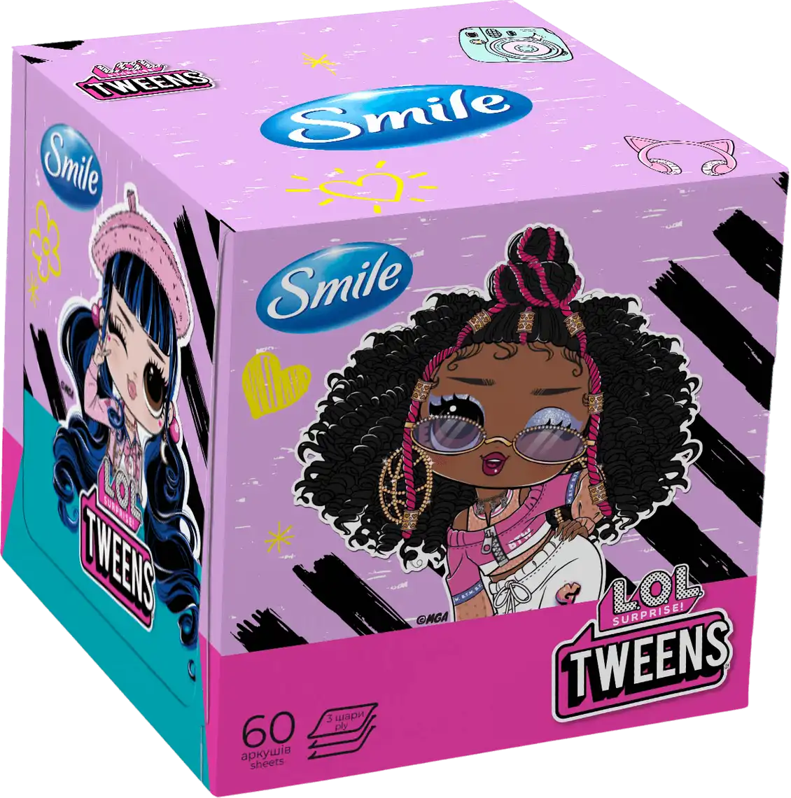Серветки в коробці Smile L.O.L. SURPRISE! Tweens 3-х шарові 60 шт