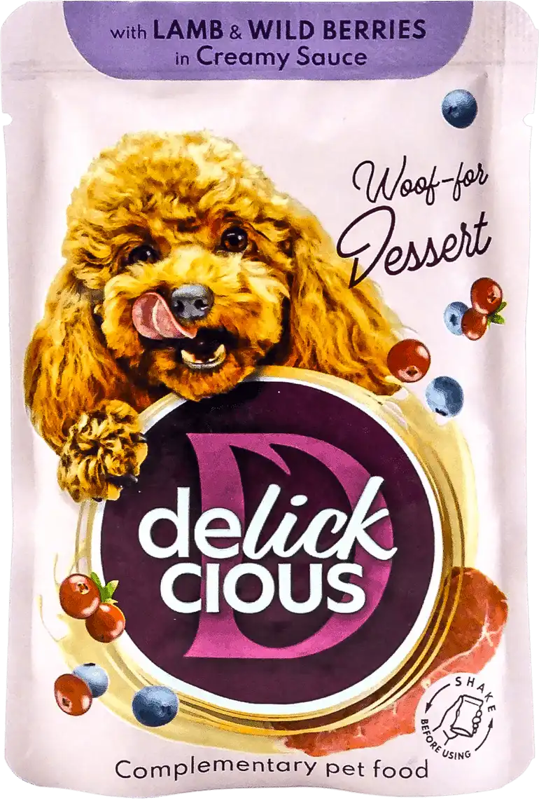Корм для собак Delickcious з ягнятиною та лісовими ягодами у вершковому соусі 80 г