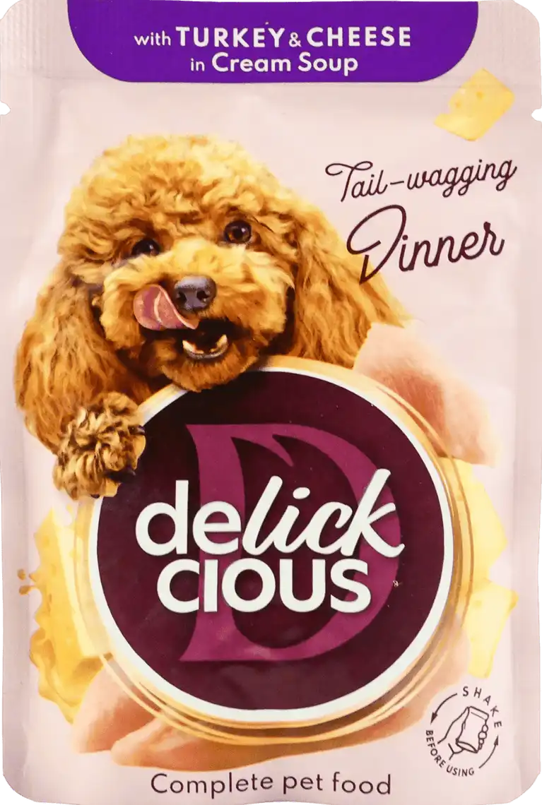 Корм для собак Delickcious з індичкою та сиром в крем-супі 85 г
