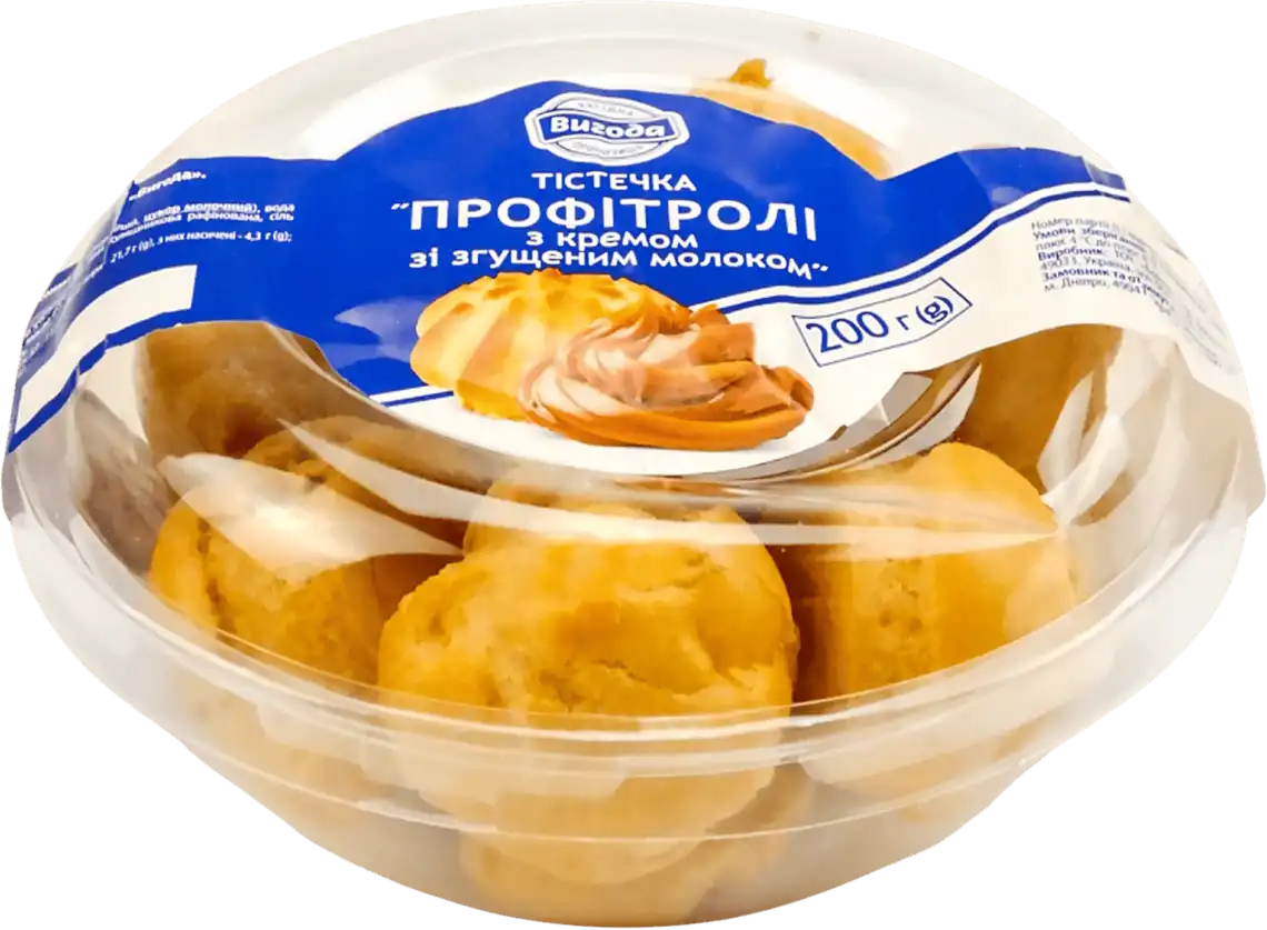 Тістечка Вигода Профітролі з кремом зі згущеним молоком 200 г