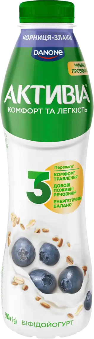 Йогурт Активiа Чорниця та злаки 1.2% 500 г