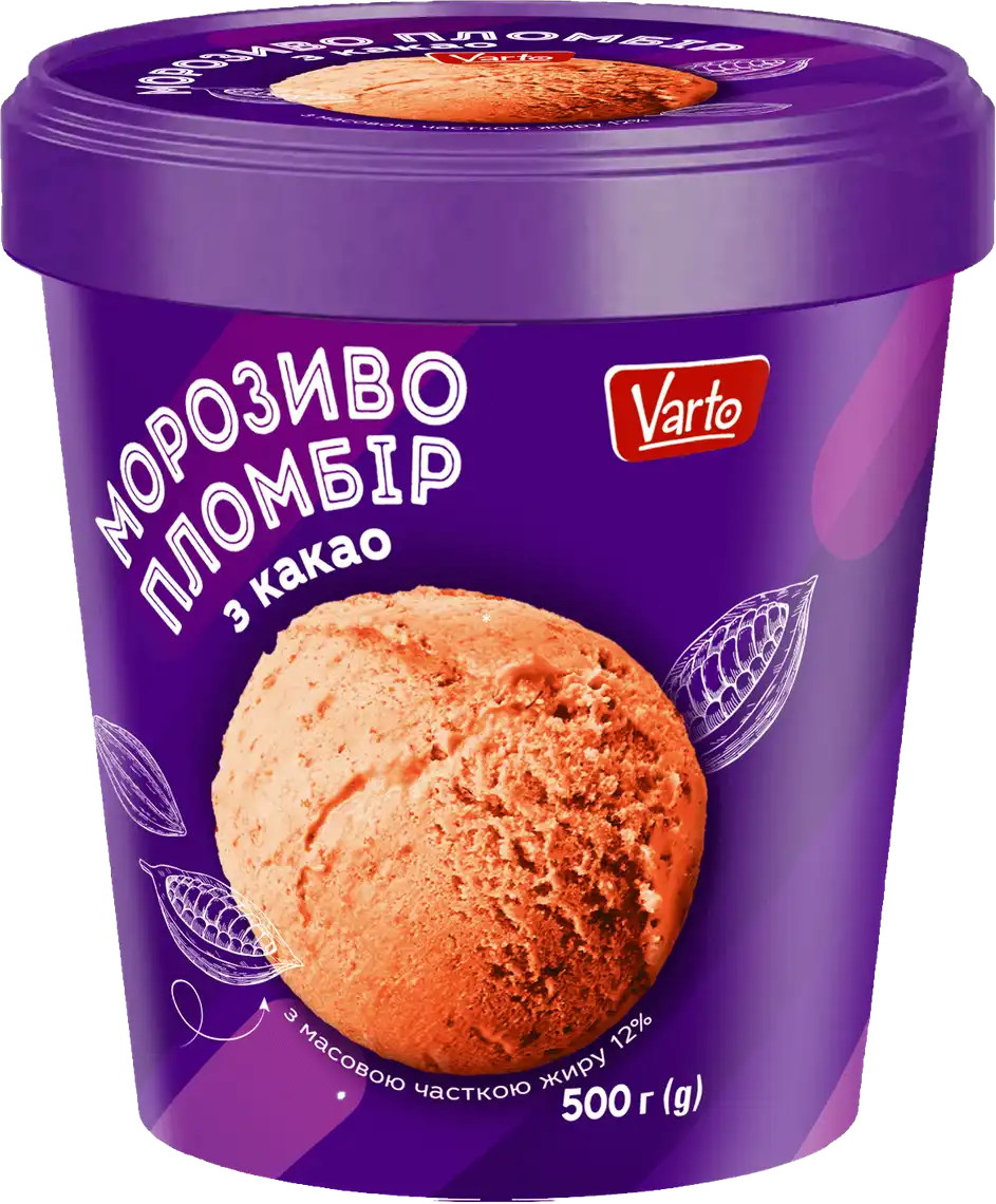Морозиво Varto пломбір з шоколадним смаком в картонному стакані 12% 500 г