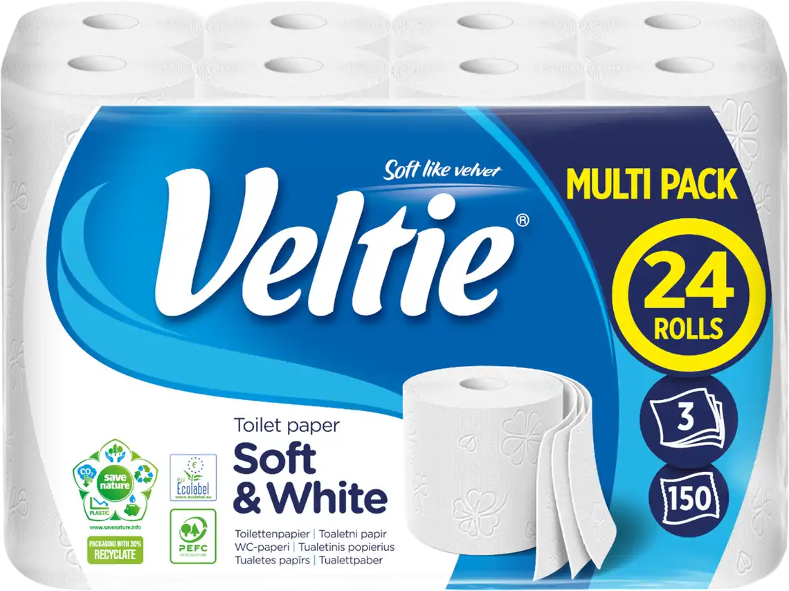 Папір туалетний Velvet Soft White 3-шаровий 24 рулонів