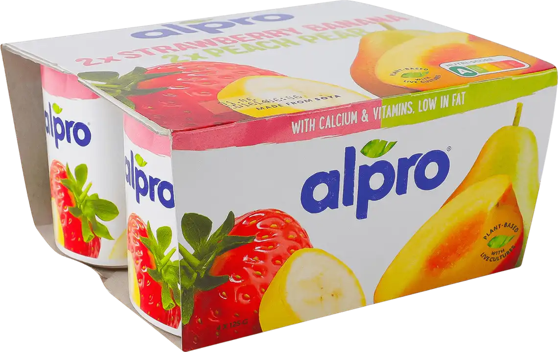 Йогурт соєвий Alpro полуниця та банан, персик та груша 4х125 г